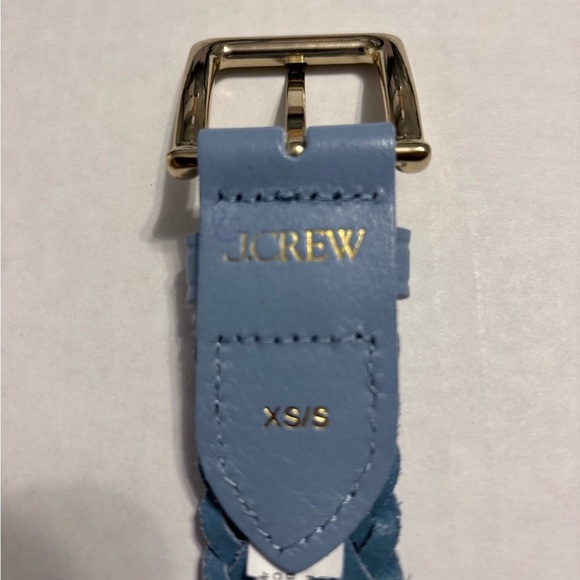 J Crew Leather Braided Sky Blue Belt with Gold Buckle - Picture 7 of 10